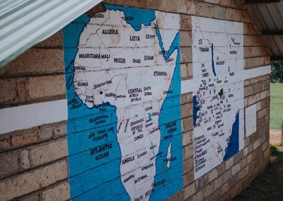 Map of Africa painted on the outside wall of the OLOG Classroom